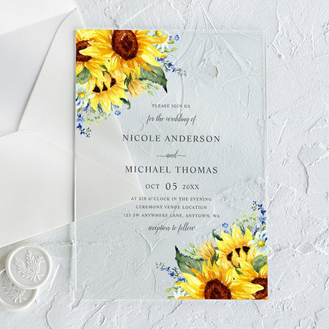 Invitaciones Acrílicas Elegant Watercolor Sunflowers Wedding (Subido por el creador)
