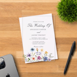 Invitaciones Acrílicas Elegant Watercolor Wildflower Spring Wedding