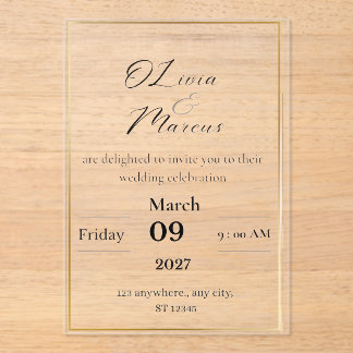 Invitaciones Acrílicas Elegant Wedding Invitation with Gold Frame 