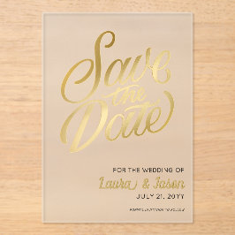 Invitaciones Acrílicas Elegant Wedding Save the Date Gold Text Frosted 