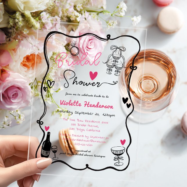 Invitaciones Acrílicas Elegant Whimsical Hand Drawn Bridal Shower (Subido por el creador)