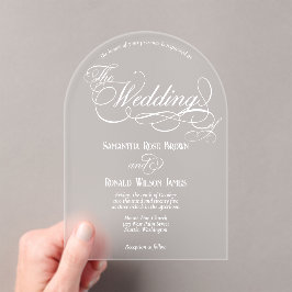 Invitaciones Acrílicas Elegant White Calligraphy Text Clear Wedding 