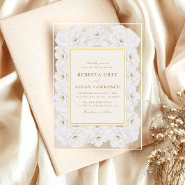Invitaciones Acrílicas Elegant White Floral Ivory Gold Border Wedding