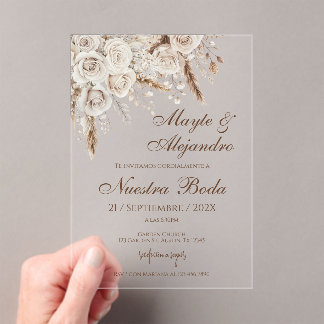Invitaciones Acrílicas Elegant White Floral Wedding Acrylic Invitation