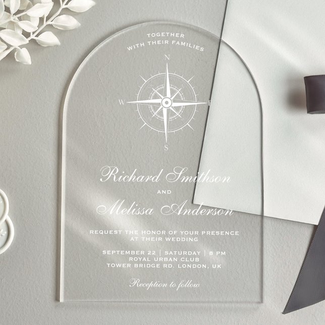 Invitaciones Acrílicas Elegant White Nautical Compass Wedding (Subido por el creador)