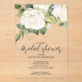 Invitaciones Acrílicas Elegant White Roses Bridal Shower Acrylic Invitati