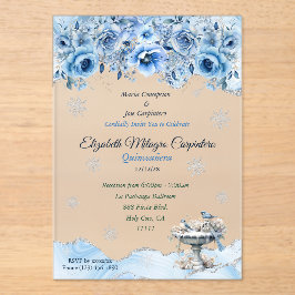 Invitaciones Acrílicas Elegant Winter Wonderland Quinceañera Snowflakes