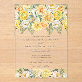 Invitaciones Acrílicas Elegant Yellow Peach & Sage Green Floral Wedding