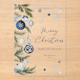 Invitaciones Acrílicas Elegante acuarela Azul Ornamento de Navidad