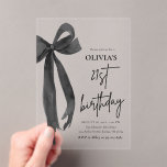 Invitaciones Acrílicas Elegante acuarela Black Bow Fiesta de cumpleaños 2<br><div class="desc">¡Celebra cumplir 21 años con esta elegancia atemporal con estas invitaciones acrílicas de lujo! 🎀 Con un sofisticado diseño de color de arco negro, estas invitaciones modernas y translúcidas le dan un toque de glamour refinado a su cumpleaños. Perfectas para una coqueta, una corbata negra o una velada de lujo,...</div>