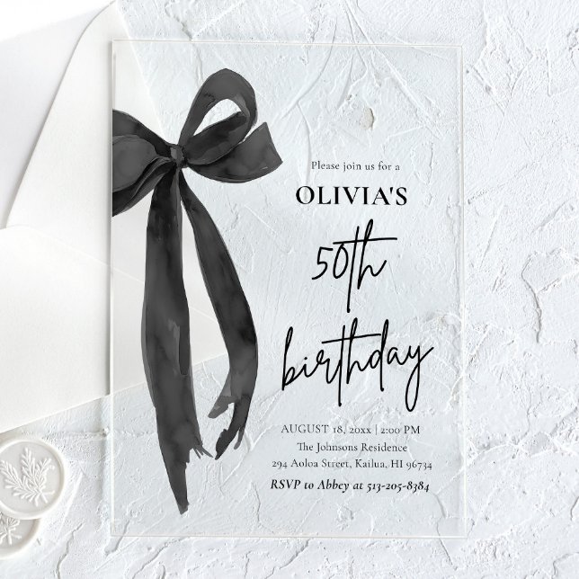 Invitaciones Acrílicas Elegante acuarela Black Bow Fiesta de cumpleaños n (Subido por el creador)