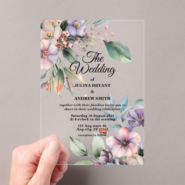 Invitaciones Acrílicas Elegante acuarela Boda floral botánico (Insitu (portátil))