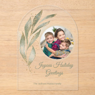 Invitaciones Acrílicas Elegante acuarela dorada Festividad de foto botáni