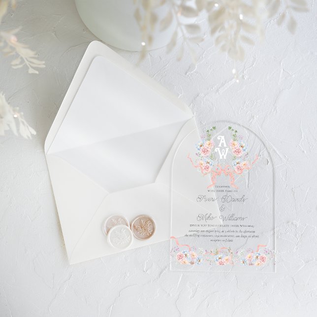 Invitaciones Acrílicas Elegante acuarela Escudo floral Monograma Boda (Subido por el creador)