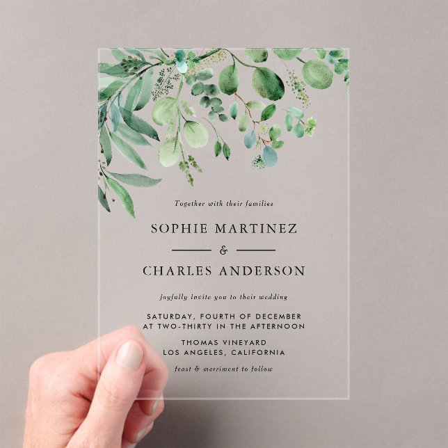 Invitaciones Acrílicas Elegante acuarela Eucalyptus Greenery Boda (Insitu (portátil))
