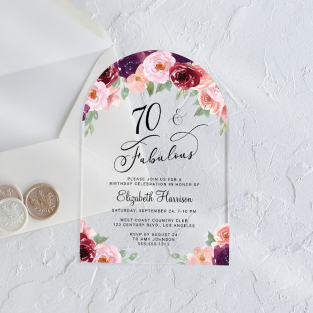 Invitaciones Acrílicas Elegante acuarela floral 70º arco de fiesta de cum (Subido por el creador)