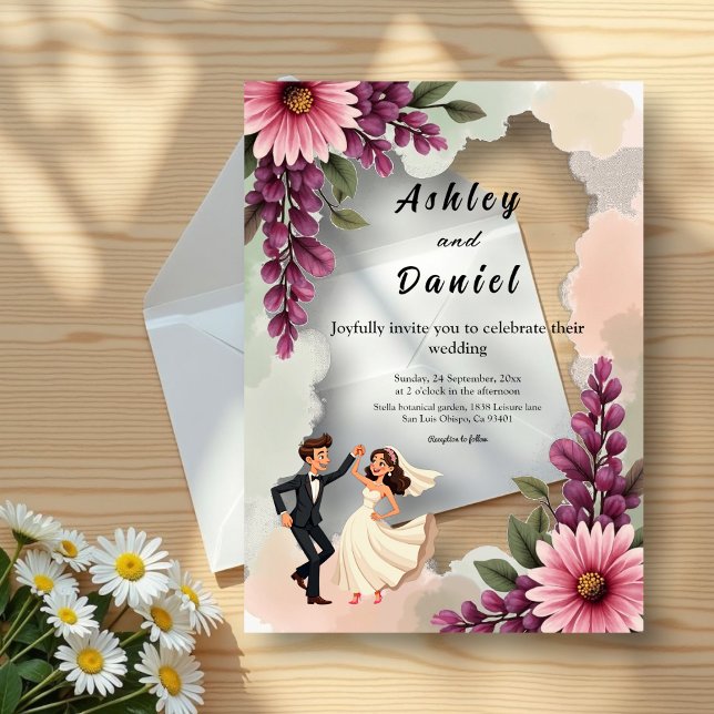 Invitaciones Acrílicas Elegante acuarela Floral Bride Groom Boda de Moda (Subido por el creador)