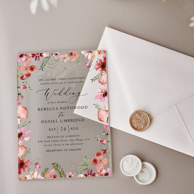 Invitaciones Acrílicas Elegante acuarela Floral y Boda de la vegetación (Subido por el creador)