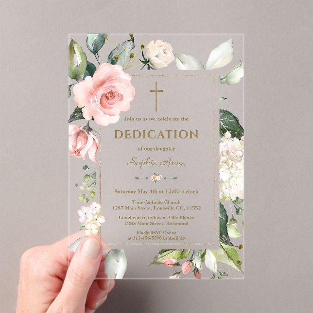 Invitaciones Acrílicas Elegante acuarela Flores de Crema Rosa (Insitu (portátil))