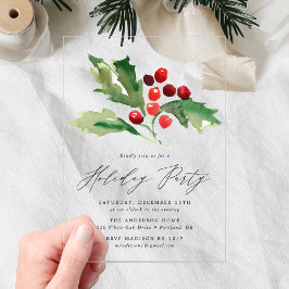 Invitaciones Acrílicas Elegante acuarela Holly Berries Fiesta de vacacion