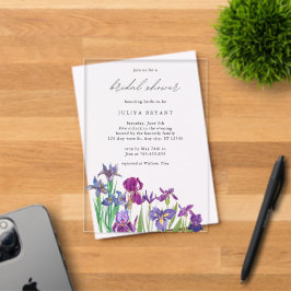 Invitaciones Acrílicas Elegante acuarela Iris flor ducha de novia
