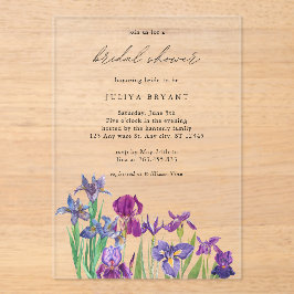 Invitaciones Acrílicas Elegante acuarela Iris flor ducha de novia