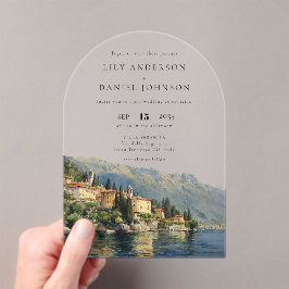 Invitaciones Acrílicas Elegante acuarela Lago Como Arco Boda Italiano