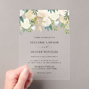Invitaciones Acrílicas Elegante acuarela marfil Peonies Boda de Relieve m