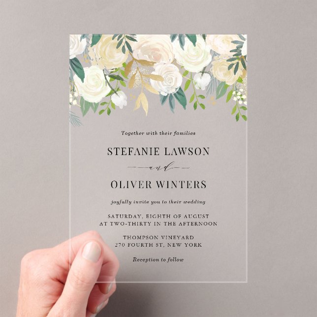 Invitaciones Acrílicas Elegante acuarela marfil Peonies Boda de Relieve m (Insitu (portátil))