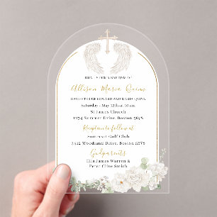 Invitaciones Acrílicas Elegante acuarela moderna Beige Angel Baptism Invi