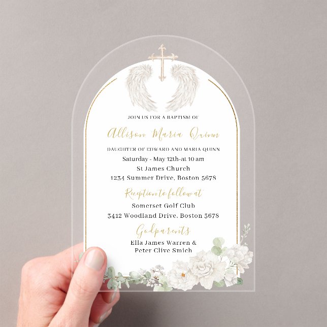 Invitaciones Acrílicas Elegante acuarela moderna Beige Angel Baptism Invi (Insitu (portátil))