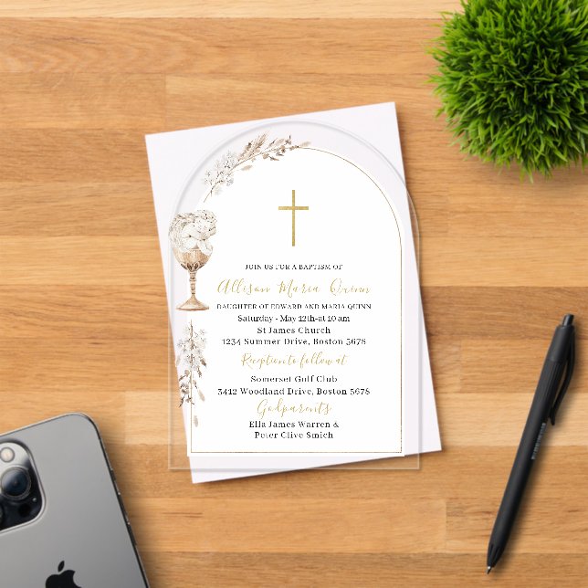 Invitaciones Acrílicas Elegante acuarela moderna Beige Angel Baptismo (Insitu (Tarjeta de Invitación))