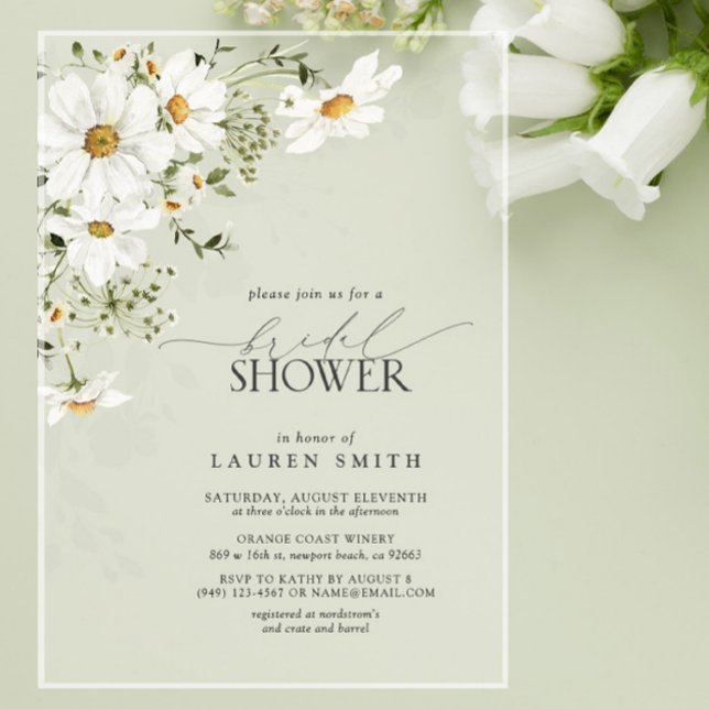 Invitaciones Acrílicas Elegante acuarela rústica Daisy Bridal Shower (Subido por el creador)