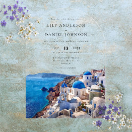 Invitaciones Acrílicas Elegante acuarela Santorini Arco Boda Grecia