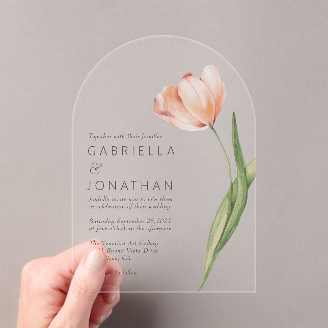 Invitaciones Acrílicas Elegante acuarela Tulip Boda (Insitu (portátil))