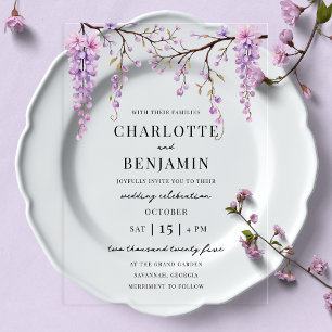 Invitaciones Acrílicas Elegante acuarela Wisteria Branch Garden Wedding
