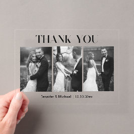 Invitaciones Acrílicas elegante agradecimiento boda negro y blanco 3 foto