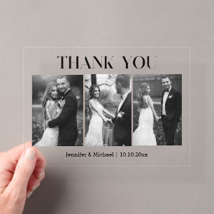Invitaciones Acrílicas elegante agradecimiento boda negro y blanco 3 foto
