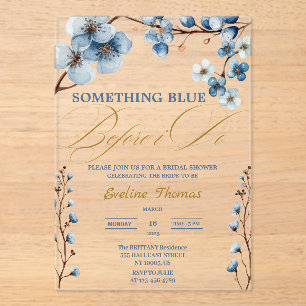 Invitaciones Acrílicas Elegante Algo Azul Antes De Hacer Ducha Bridal