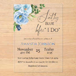 Invitaciones Acrílicas Elegante Algo Floral Azul Ducha Bridal