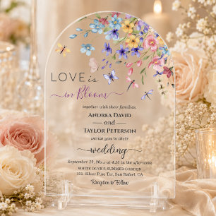Invitaciones Acrílicas Elegante amor en flor Libélulas Boda