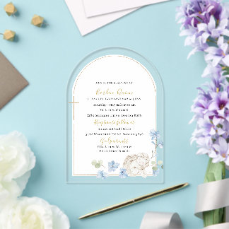 Invitaciones Acrílicas Elegante ángel azul moderno del bautismo de acuare