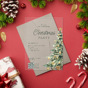Invitaciones Acrílicas Elegante árbol de acuarela código QR fiesta de Nav