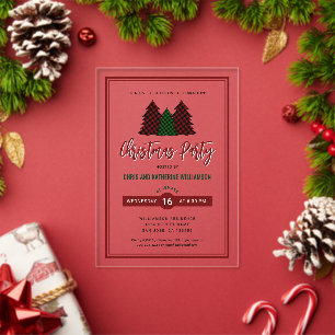 Invitaciones Acrílicas Elegante árbol de Navidad con patrón de cuadros fi