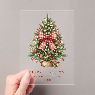 Invitaciones Acrílicas Elegante árbol de Navidad en acuarela con lazo de
