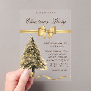 Invitaciones Acrílicas Elegante árbol de Navidad, lazo, fiesta de Navidad