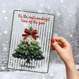Invitaciones Acrílicas Elegante árbol de Navidad no foto verde azul