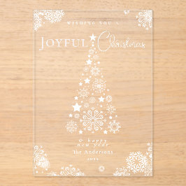 Invitaciones Acrílicas Elegante árbol de navidad rojo merry copos de niev