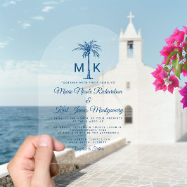 Invitaciones Acrílicas Elegante árbol de palma con monograma para boda fo