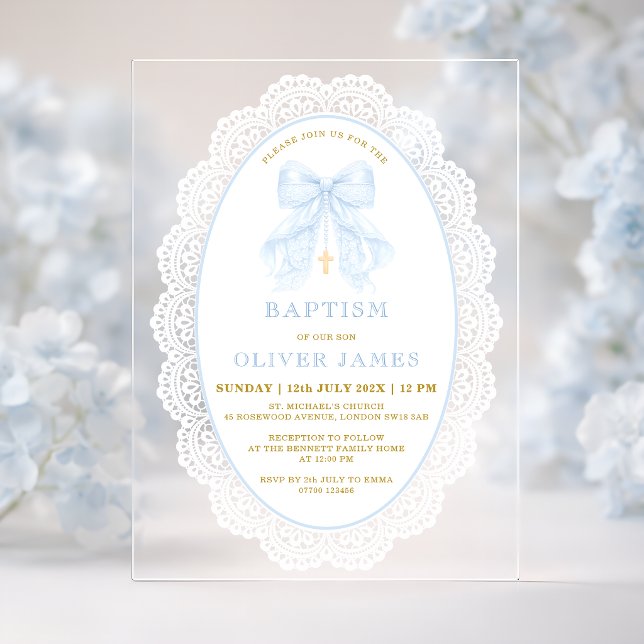 Invitaciones Acrílicas Elegante Arco Azul y Cruz Bautizo Niño (Subido por el creador)
